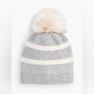Talbots Women’s Cable Knot Cap with Pom Pom Stripes Great Condition